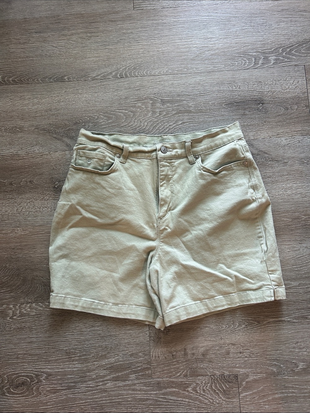 Garnet Hill High-Rise Shorts in Light Sage